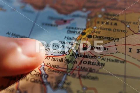 Gaza On Map. Israel An Palestine On Geopolitical Map. Gaza Strip And ...