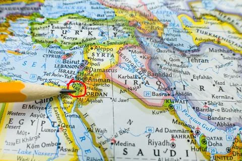 Gaza on the map in the red circle Stock Photos