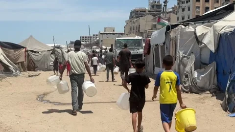 Gaza Residents Queue For Water Stock Footage 336315828