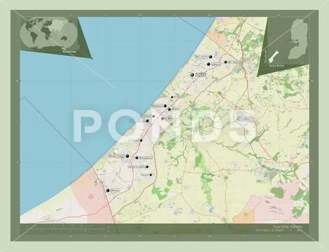 Gaza Strip, Palestine. OSM. Labelled Points Of Cities: Graphic #235470937