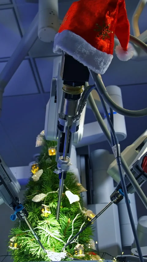 Gaze at the precise work of the Da Vinci system while decorating the fur-tree. Stock Footage 275847986