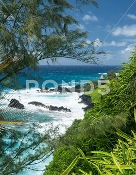Gazebo on coast near Hana on Hawaiian island of Maui Stock Photos