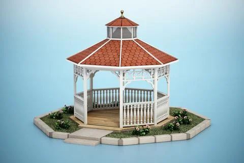 Gazebo isolated on blue background. 3D illustration Stock Illustration