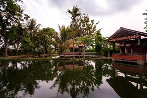 Gazebo in the middle of a lake on Java, Indonesia Stock-Fotos