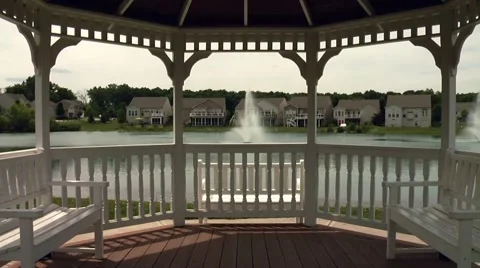 Gazebo overlooking lake Stock Footage 40951671