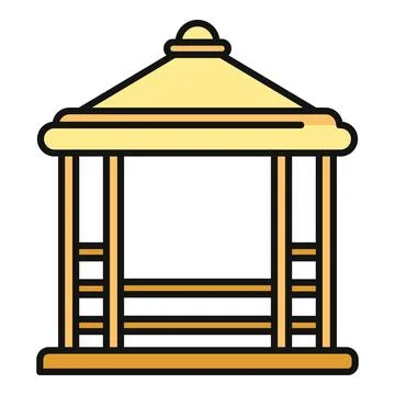 Gazebo pavilion structure flat line icon illustration イラスト素材