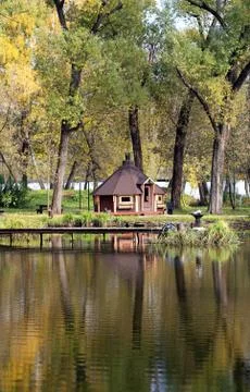 Gazebo by the pond Stock Photos