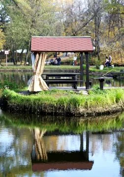 Gazebo by the pond Stock Photos