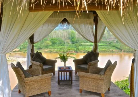 Gazebo on the river Stock Photos
