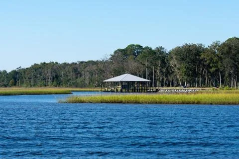 Gazebo on riverfront park Stock Photos