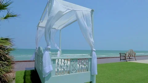 Gazebo on the sea beach Stock Footage 80532492