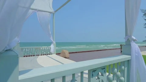 Gazebo on the sea beach Stock Footage 80532503