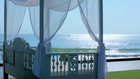 Gazebo on the sea beach Stock Footage 80532524