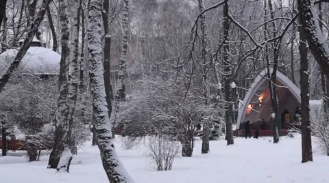 Gazebo in winter Park. Stock Footage 48580071