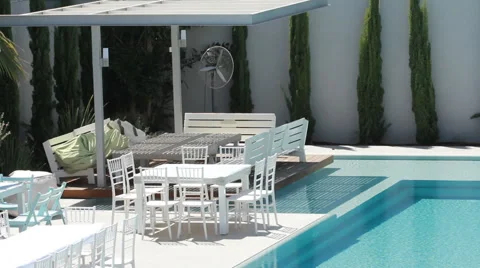Gazibo next to a pool Stock Footage 44512265