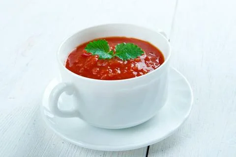 Gazpacho de remolacha Gazpacho de remolacha - Tomato soup with beet, and g... Stock Photos