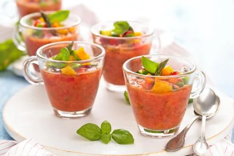 Gazpacho soup in cups. Stock Photos