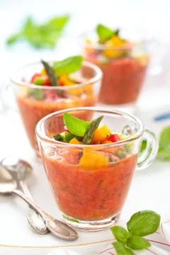 Gazpacho soup in cups. Stock Photos