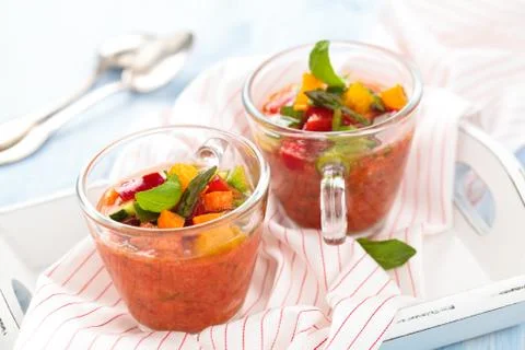 Gazpacho soup in cups. Stock Photos