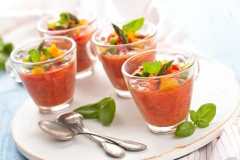 Gazpacho soup in cups. Stock Photos