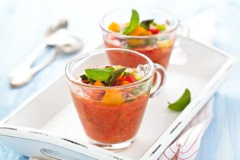 Gazpacho soup in cups. Stock Photos