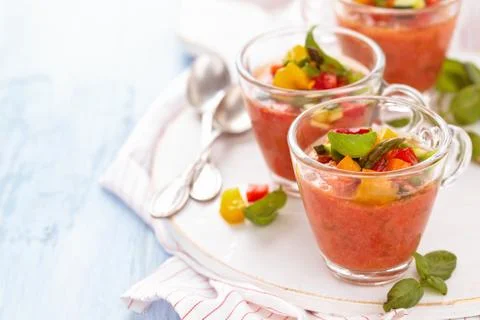Gazpacho soup in cups. Stock Photos