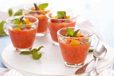 Gazpacho soup in cups. Stock Photos