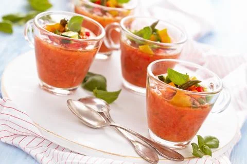 Gazpacho soup in cups. Stock Photos