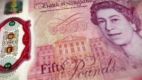 GBP £50 Banknotes Sliding in Close-Up Macro Loop Animation Stock Footage 292323933