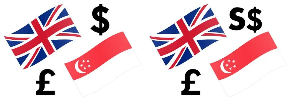 GBPSGD forex currency pair vector illustration. British and Singaporean flag, Stock Illustration