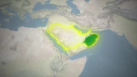 GCC States Highlighted Map Animation on Topographical Map Background Vídeos de archivo 336566550