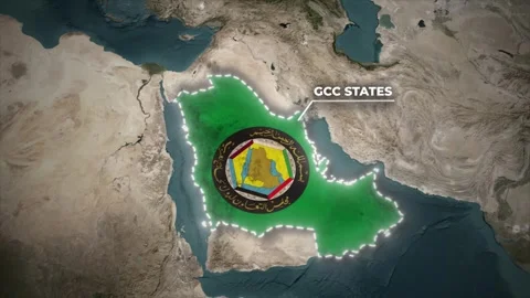 GCC States Map Animation with GCC Flag on Satellite Map Background Vídeos de archivo 336566529