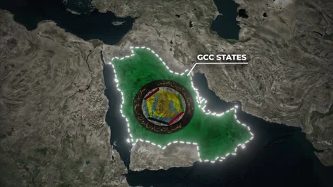 GCC States Middle East Map Animation on Satellite Map Background Vídeos de archivo 336566531