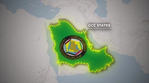GCC States Middle East Map Animation on Grey Relief Map Background Vídeos de archivo 336566542