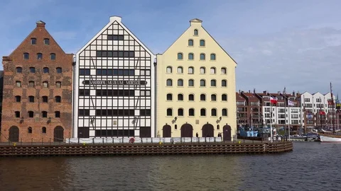 GDANSK, POLAND: Gdansk Old Town and Motlawa River. Panorama. Stock Footage