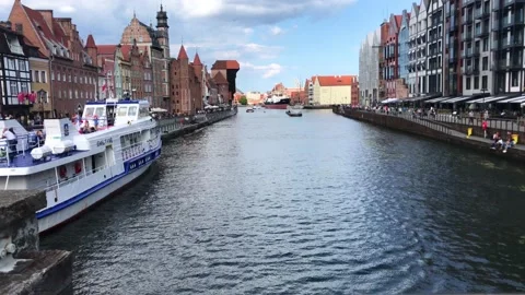 Gdansk river side view 2020 old town poland 스톡 동영상 144253582