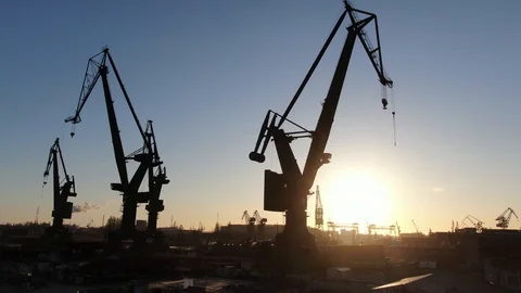 Gdańsk shipyard cranes overlook Stock Footage 130104258