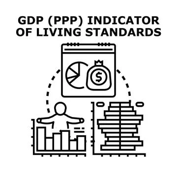 Gdp ppp indicator of living standards analyzing economic data Stock Illustration
