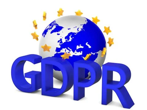 GDPR 3D concept isolated on white with globe and EU Illustrazione stock