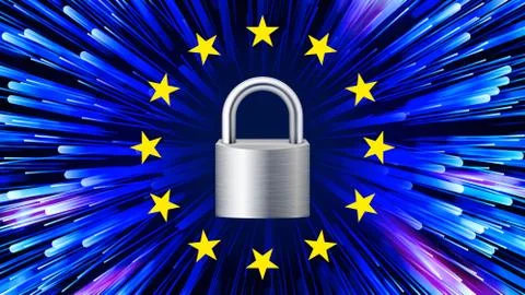 GDPR Background Vector. Padlock. Stars. Security Web Banner. Blue Matrix Illustrazione stock