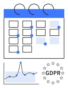 GDPR Compliance and Data Privacy Timeline with Calendar and Graph Elements Illustrazione stock