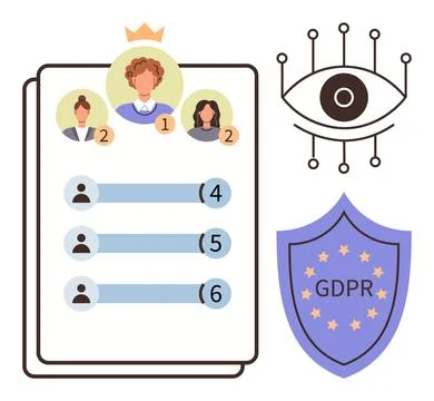 GDPR Compliance and Data Privacy Concept with Leaderboard and Monitoring Eye Stock Illustration