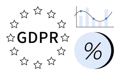 GDPR Compliance with Data Analytics and Percentage Metrics Visualization 스톡 일러스트