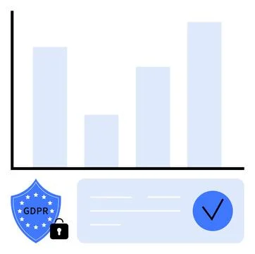 GDPR compliance in data analytics visualized through bar graph with securit.. Illustrazione stock