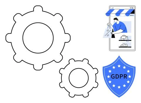 GDPR Compliance in E-commerce with Mobile Integration and Automated Systems Stock-Illustration