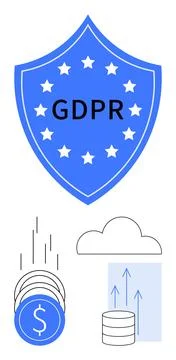 GDPR compliance with visual elements highlighting financial savings, cloud .. 스톡 일러스트