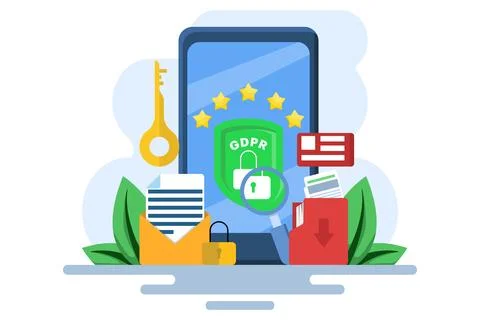 GDPR Concept, General Data Protection Regulation, Network data security. Stock Illustration