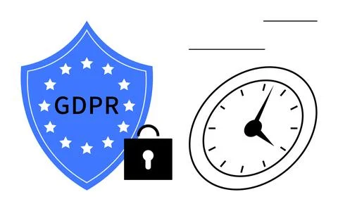 GDPR Concept with Shield, Lock Icon, and Clock for Data Protection and Privacy Stock Illustration