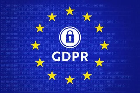 GDPR data protection is being shown in flat design graphic with padlock icon, 写真素材