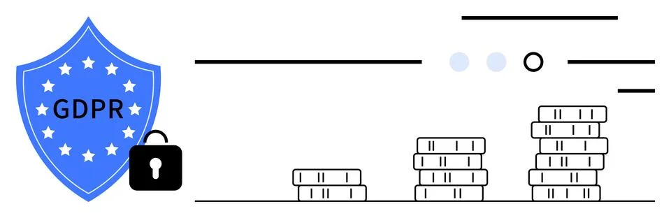 GDPR Data Protection Concept with Shield, Lock, and Stacks of Coins Highlig.. Stock Illustration